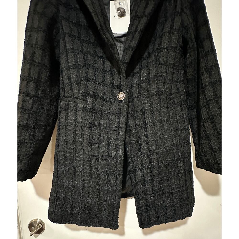En Saison Melbrooke Tweed Single-Breasted Blazer Black Sz Large Runs Small NWT - Picture 7 of 16